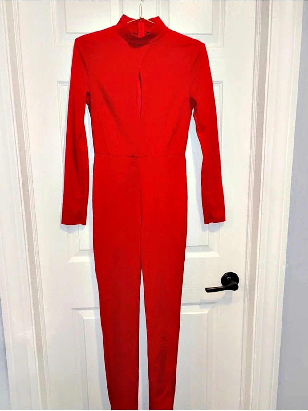 Red Mock Neck Jumpsuit Like New